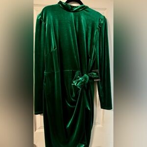 Velvet Dark Green Mock Wrap Dress NWOT